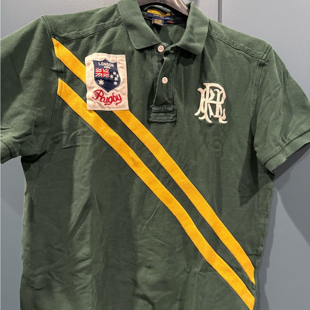 Ralph Lauren Dark Green Polo with Yellow Stripes